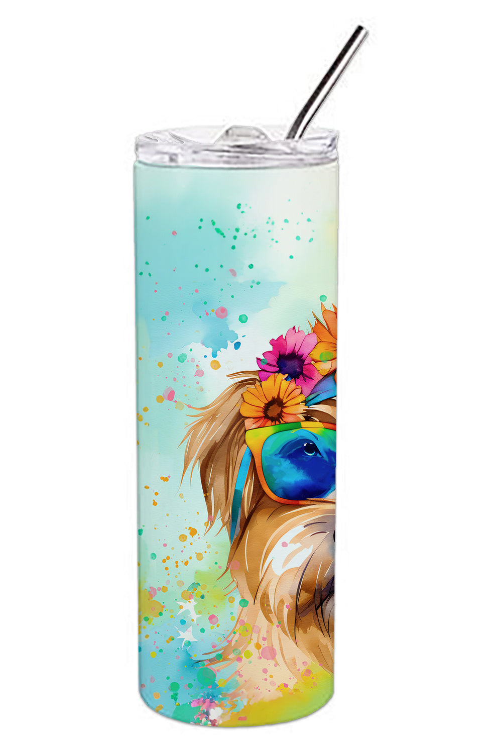 Cairn Terrier Hippie Dawg Stainless Steel Skinny Tumbler Vacuum Double Walled Reusable Insulated Tumbler Travel Cup for Coffee Cocktails Gift with Lid, 20 oz - Renee Lane Company