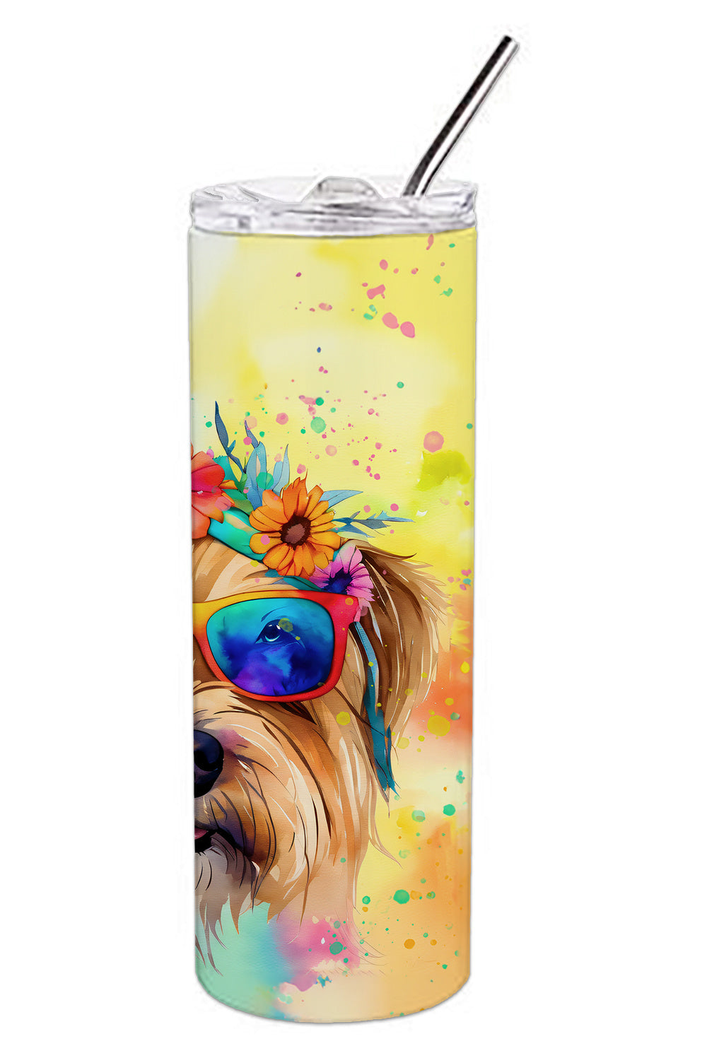 Cairn Terrier Hippie Dawg Stainless Steel Skinny Tumbler Vacuum Double Walled Reusable Insulated Tumbler Travel Cup for Coffee Cocktails Gift with Lid, 20 oz - Renee Lane Company