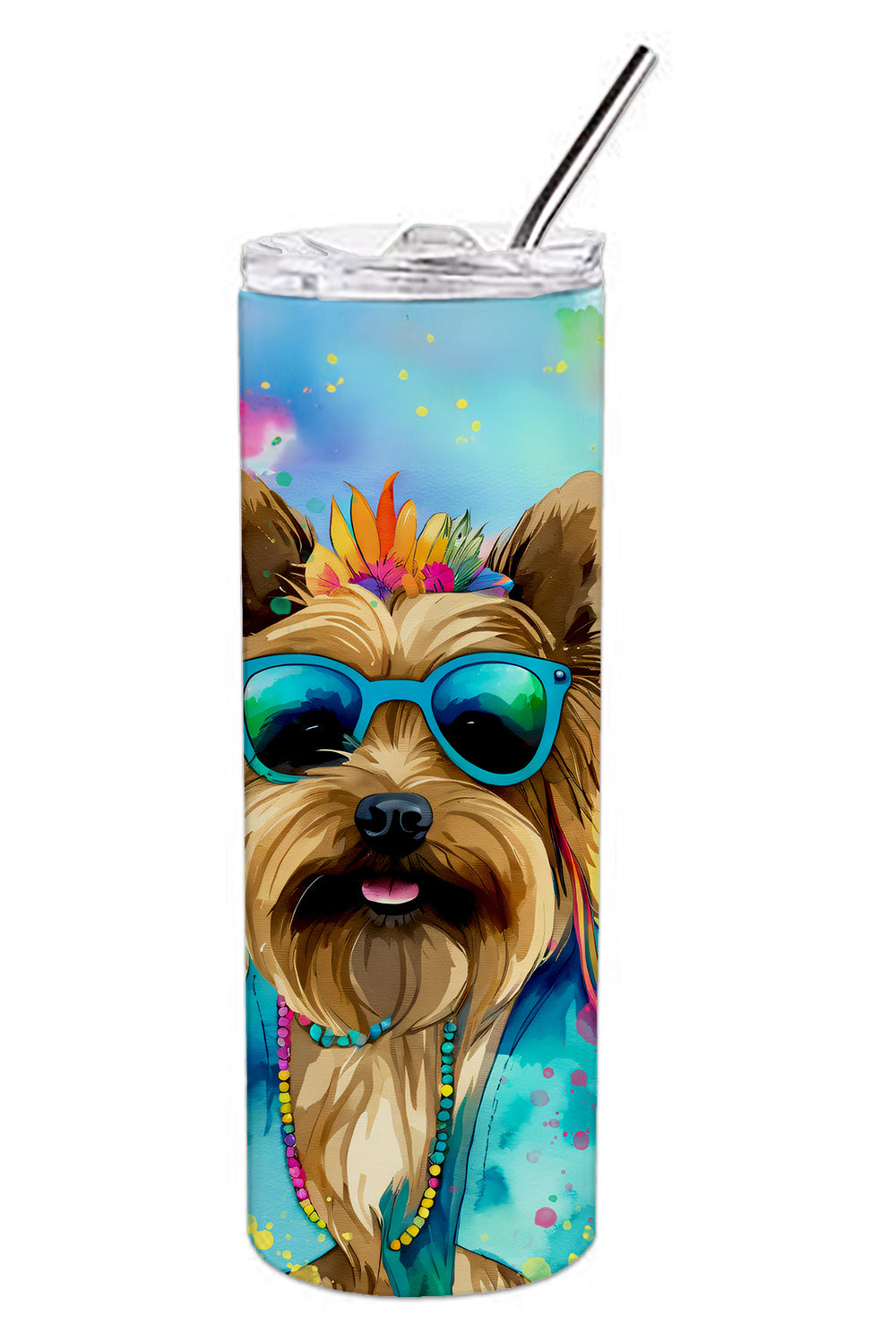 Cairn Terrier Hippie Dawg Stainless Steel Skinny Tumbler Vacuum Double Walled Reusable Insulated Tumbler Travel Cup for Coffee Cocktails Gift with Lid, 20 oz - Renee Lane Company