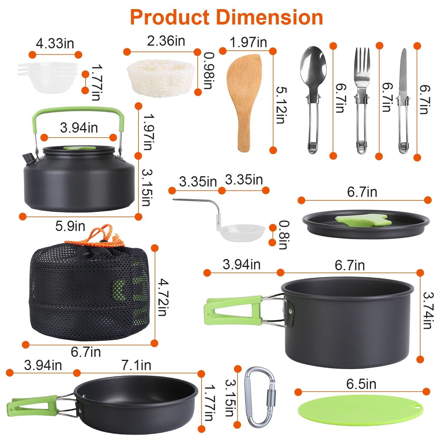 Camping Cooking Ware Set of 16Pcs Camping Stove Cookware Kit Aluminum Kettle with Bowls Knife Fork Spoon Carabiner Spatula Cutting Board for Hiking Picnic Outdoor - Renee Lane Company
