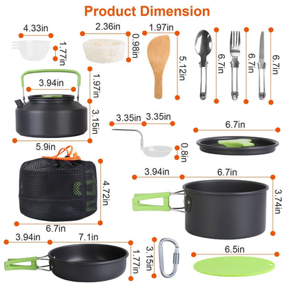 Camping Cooking Ware Set of 16Pcs Camping Stove Cookware Kit Aluminum Kettle with Bowls Knife Fork Spoon Carabiner Spatula Cutting Board for Hiking Picnic Outdoor - Renee Lane Company