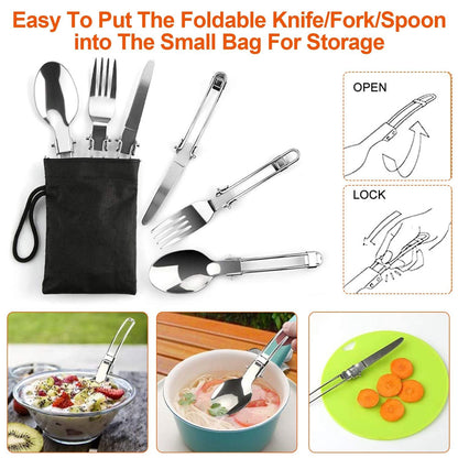 Camping Cooking Ware Set of 16Pcs Camping Stove Cookware Kit Aluminum Kettle with Bowls Knife Fork Spoon Carabiner Spatula Cutting Board for Hiking Picnic Outdoor - Renee Lane Company