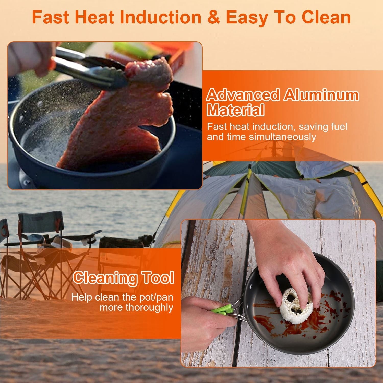 Camping Cooking Ware Set of 16Pcs Camping Stove Cookware Kit Aluminum Kettle with Bowls Knife Fork Spoon Carabiner Spatula Cutting Board for Hiking Picnic Outdoor - Renee Lane Company