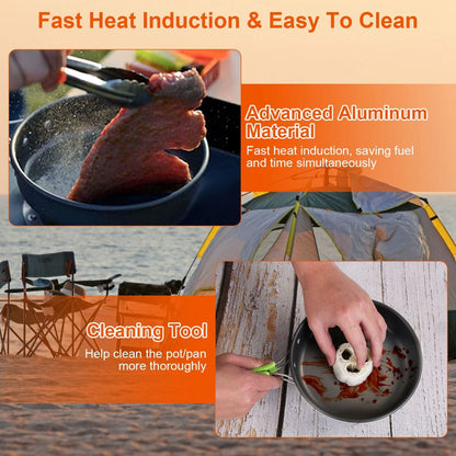 Camping Cooking Ware Set of 16Pcs Camping Stove Cookware Kit Aluminum Kettle with Bowls Knife Fork Spoon Carabiner Spatula Cutting Board for Hiking Picnic Outdoor - Renee Lane Company