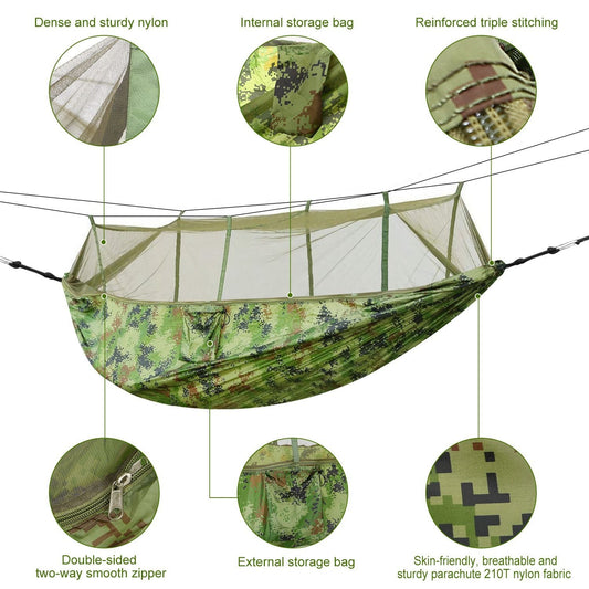 Camping Hammock with Mosquito Net, Portable Double Hammock Tent Load Two People with 2 Straps, Best for Outdoor Garden Hiking Travel - Renee Lane Company