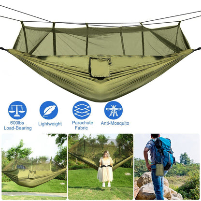 Camping Hammock with Mosquito Net, Portable Double Hammock Tent Load Two People with 2 Straps, Best for Outdoor Garden Hiking Travel - Renee Lane Company