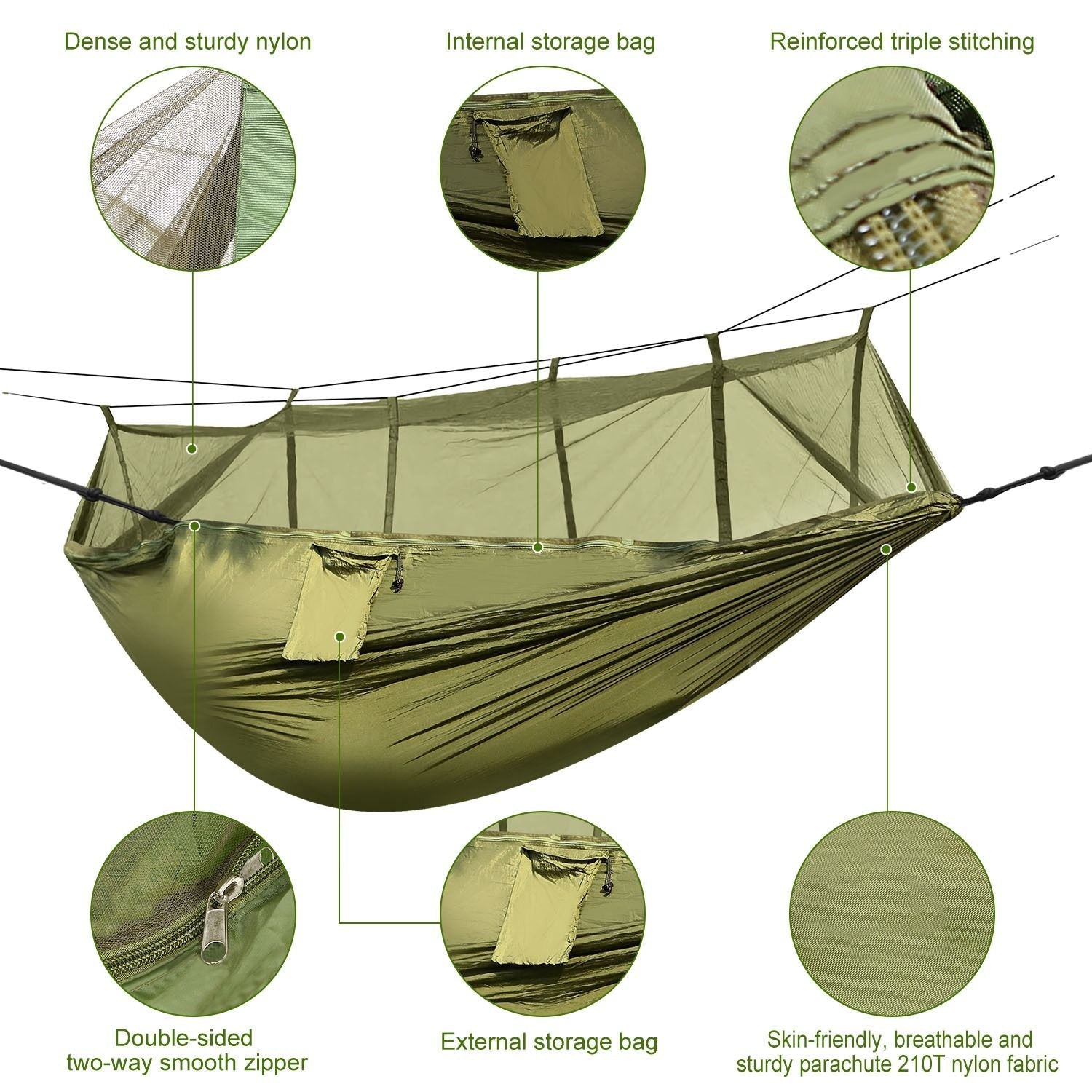 Camping Hammock with Mosquito Net, Portable Double Hammock Tent Load Two People with 2 Straps, Best for Outdoor Garden Hiking Travel - Renee Lane Company