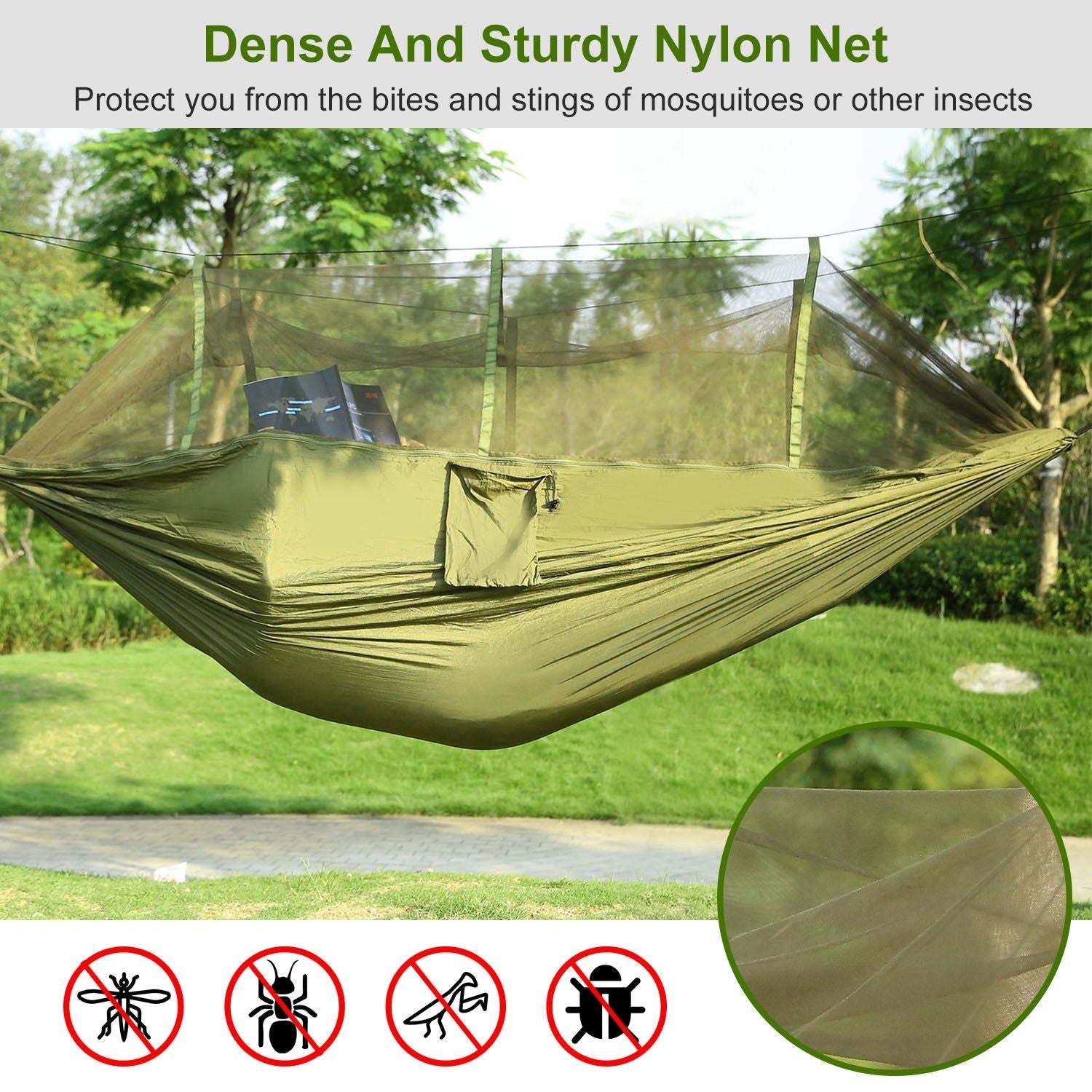 Camping Hammock with Mosquito Net, Portable Double Hammock Tent Load Two People with 2 Straps, Best for Outdoor Garden Hiking Travel - Renee Lane Company