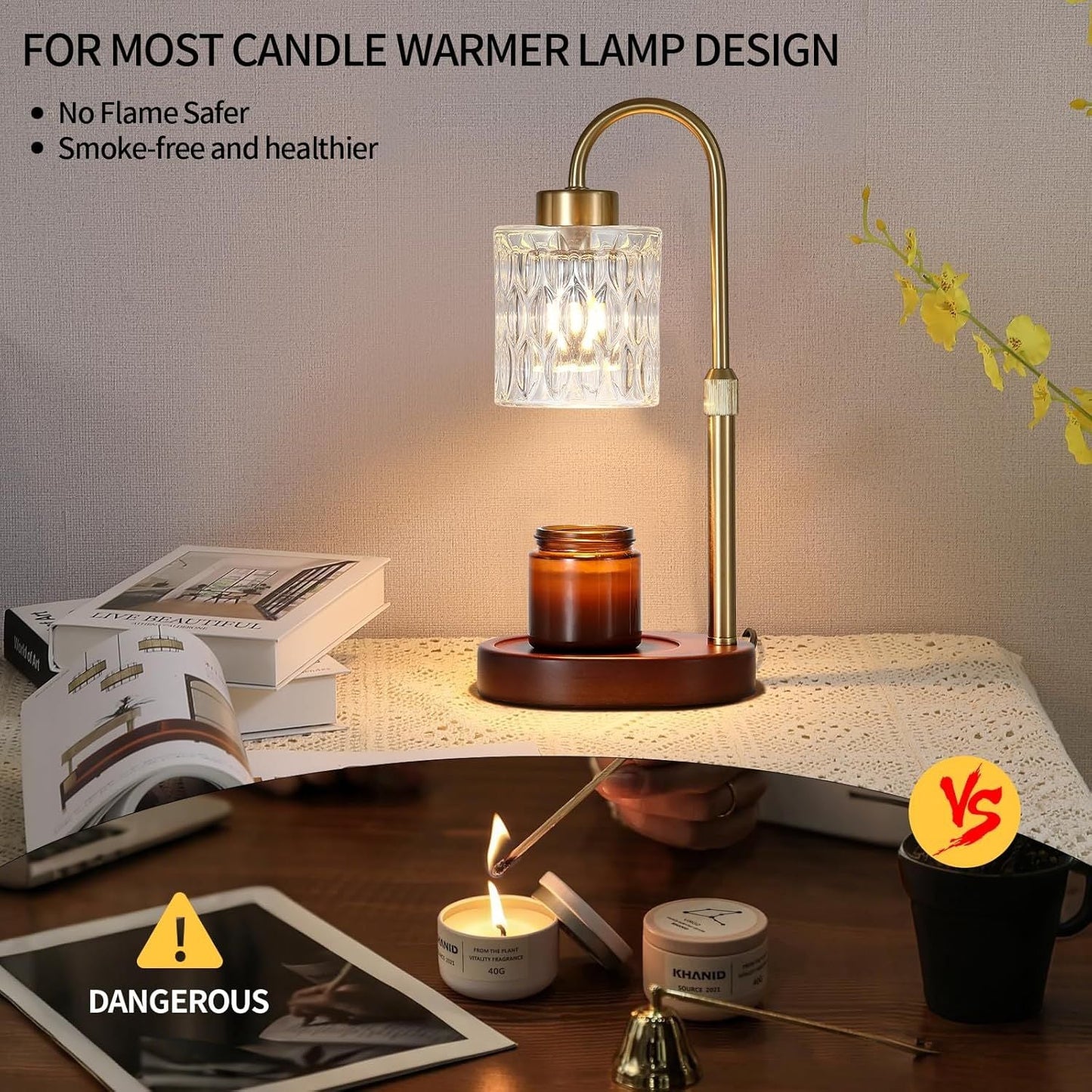 Candle Warmer Lamp with Dimmer and Timer,Home Decor Lamp for Scented Jar,Antique Brass Electric Wax Melt Warmer,Mother's Day/Birthday/Christmas Gifts for Mom/Wife,Adjustable Height,with 2 BulbsCandle - Renee Lane Company