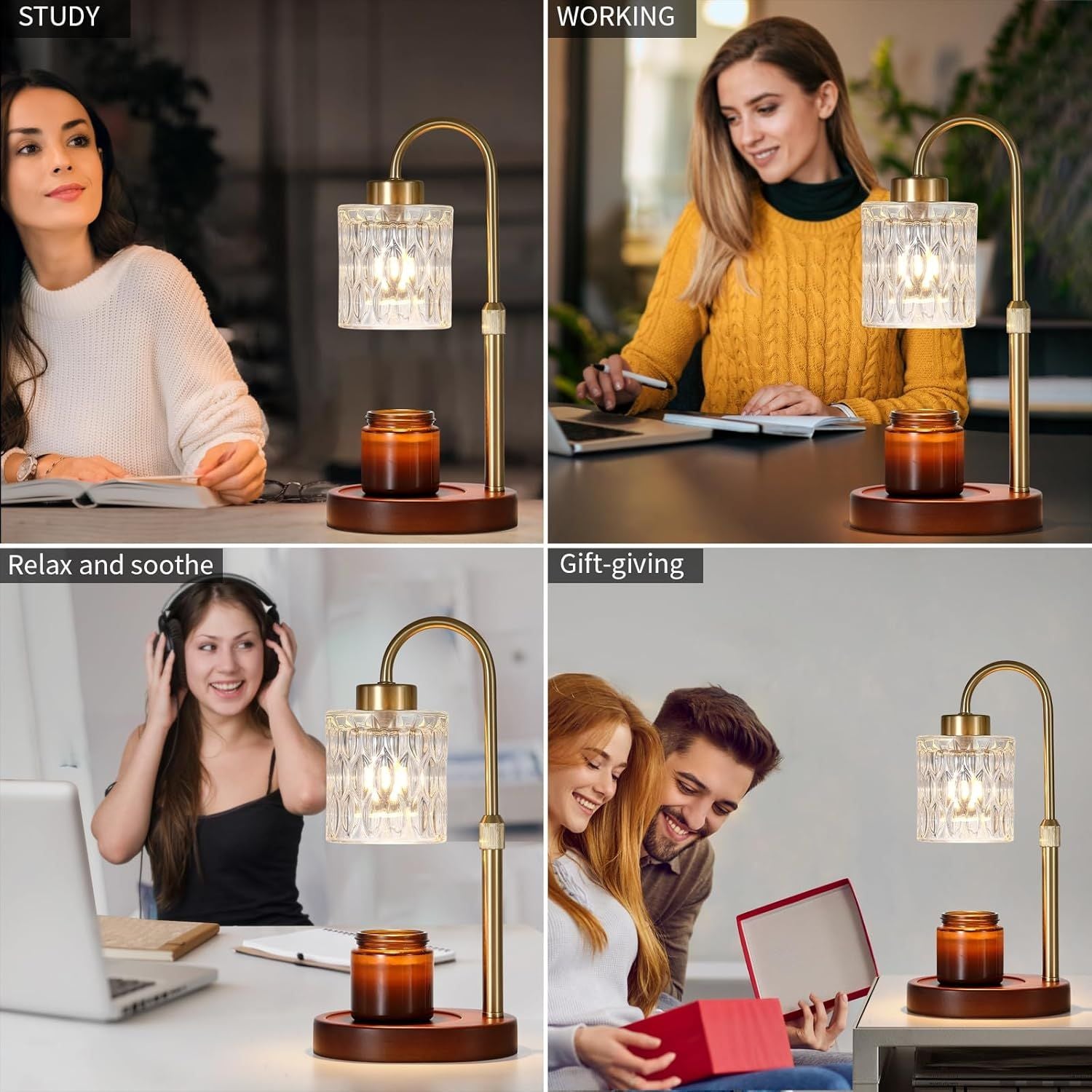 Candle Warmer Lamp with Dimmer and Timer,Home Decor Lamp for Scented Jar,Antique Brass Electric Wax Melt Warmer,Mother's Day/Birthday/Christmas Gifts for Mom/Wife,Adjustable Height,with 2 BulbsCandle - Renee Lane Company