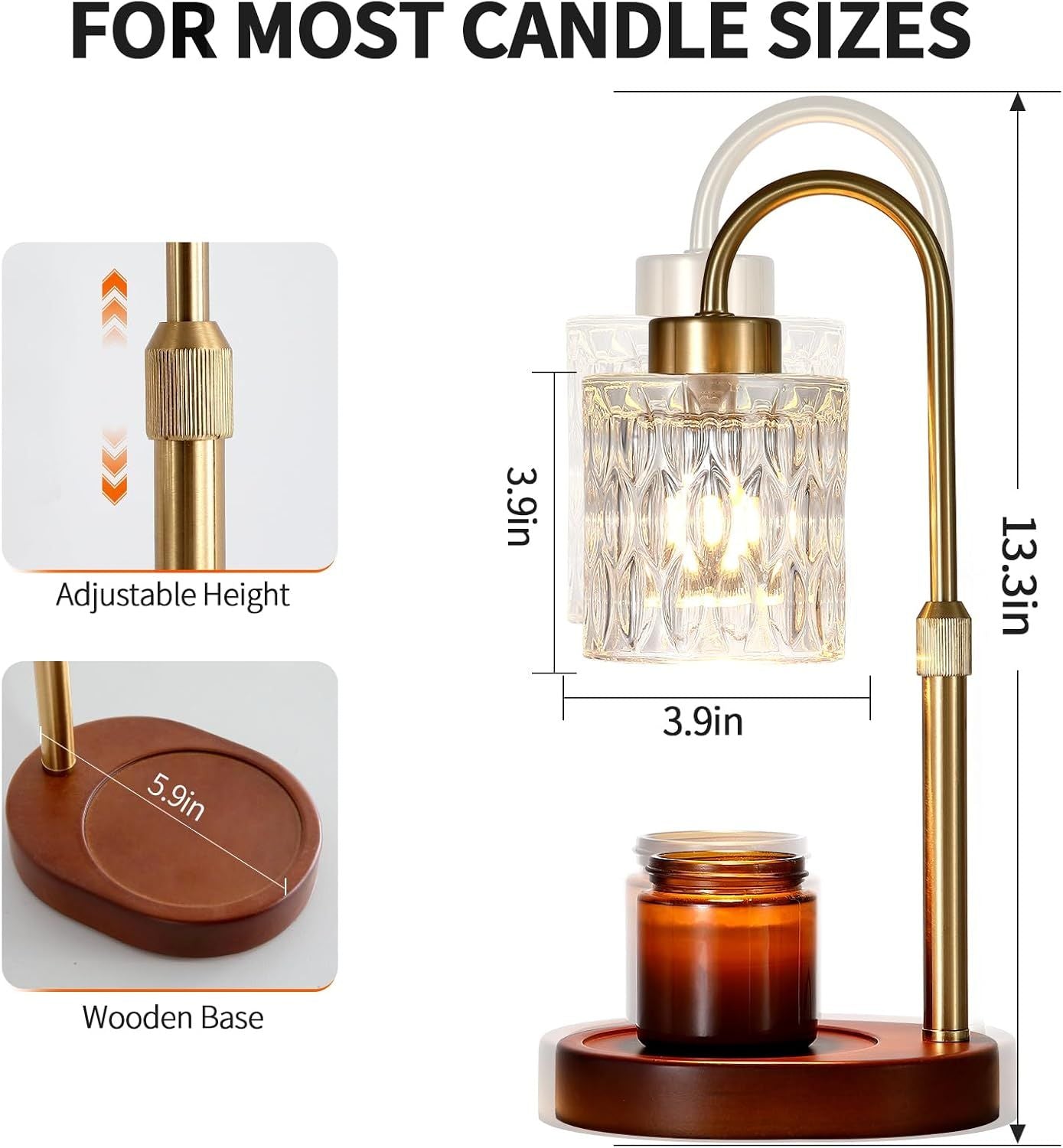 Candle Warmer Lamp with Dimmer and Timer,Home Decor Lamp for Scented Jar,Antique Brass Electric Wax Melt Warmer,Mother's Day/Birthday/Christmas Gifts for Mom/Wife,Adjustable Height,with 2 BulbsCandle - Renee Lane Company