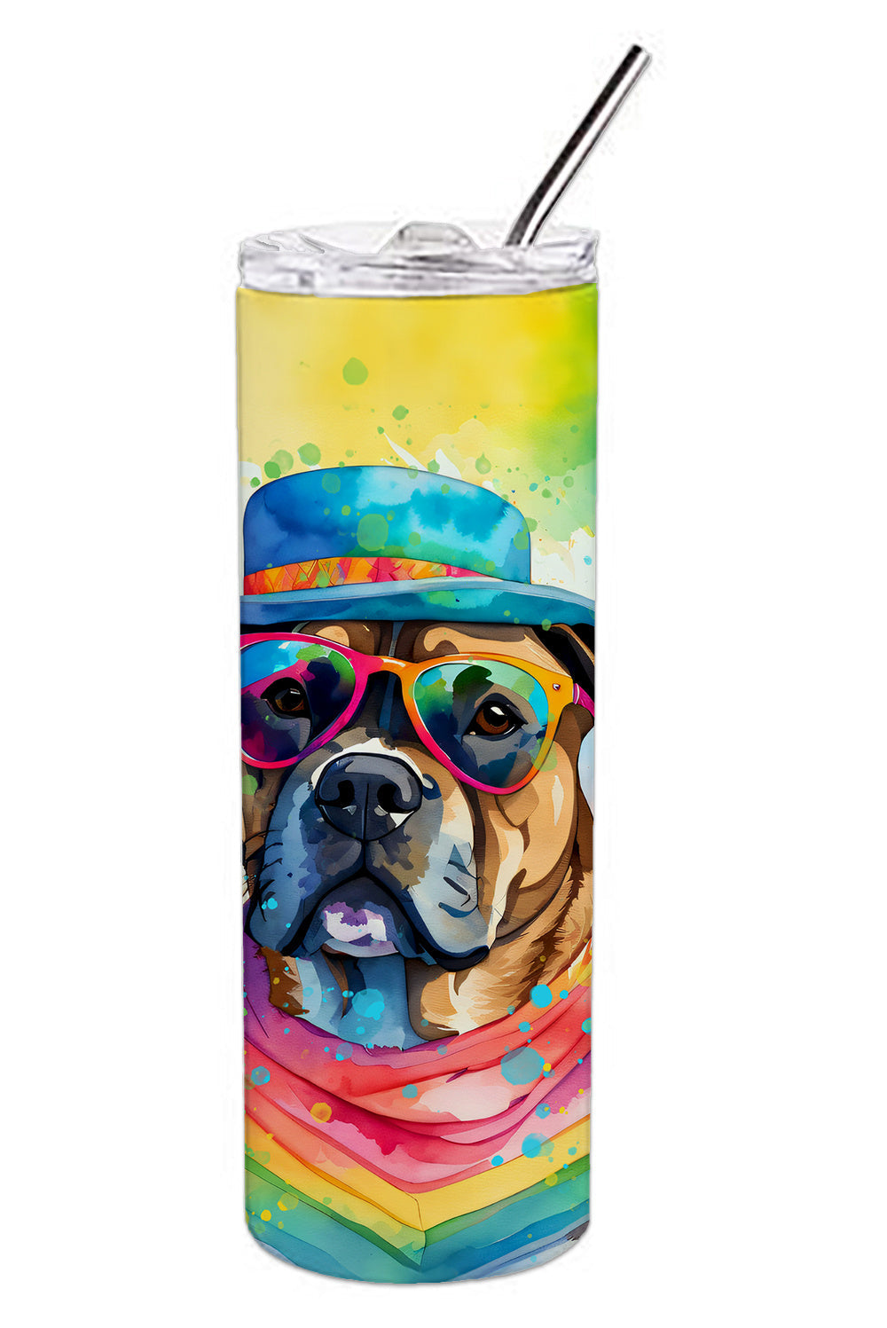 Cane Corso Hippie Dawg Stainless Steel Skinny Tumbler Vacuum Double Walled Reusable Insulated Tumbler Travel Cup for Coffee Cocktails Gift with Lid, 20 oz - Renee Lane Company