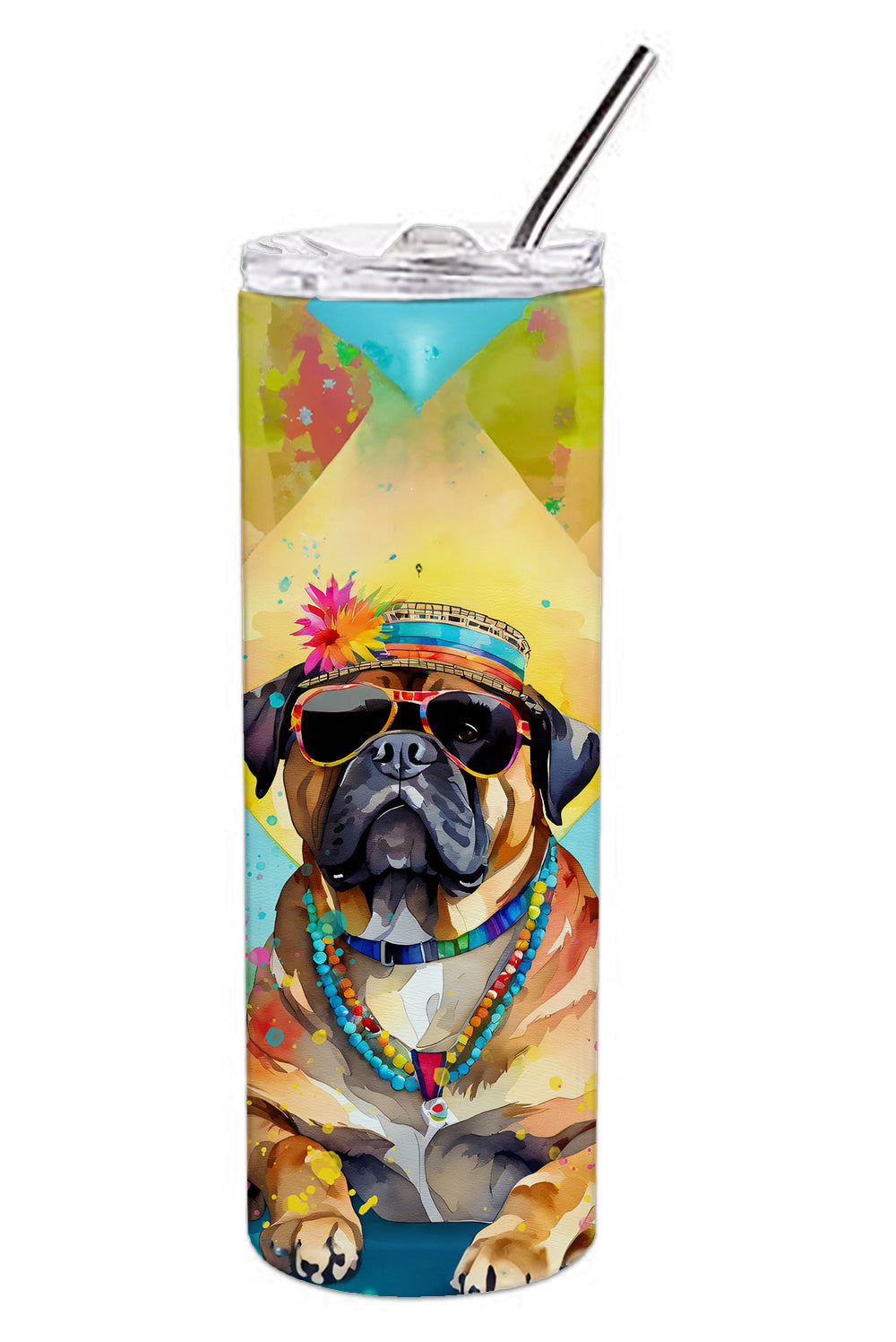Cane Corso Hippie Dawg Stainless Steel Skinny Tumbler Vacuum Double Walled Reusable Insulated Tumbler Travel Cup for Coffee Cocktails Gift with Lid, 20 oz - Renee Lane Company