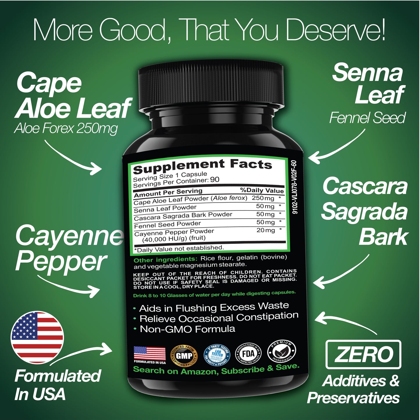 Cape Aloe Colon Cleanse, Detox & Flush - 90 Capsules. Gentle Constipation Relief - Renee Lane Company