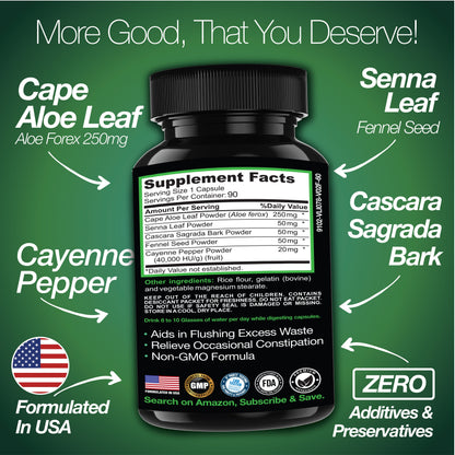 Cape Aloe Colon Cleanse, Detox & Flush - 90 Capsules. Gentle Constipation Relief - Renee Lane Company