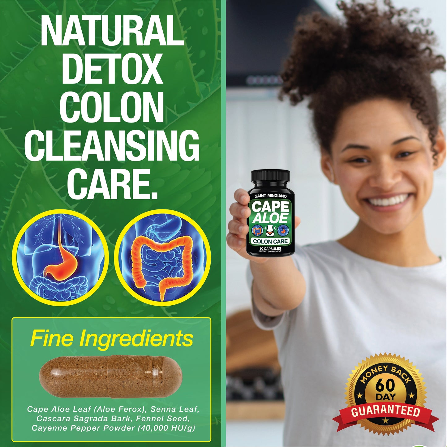 Cape Aloe Colon Cleanse, Detox & Flush - 90 Capsules. Gentle Constipation Relief - Renee Lane Company