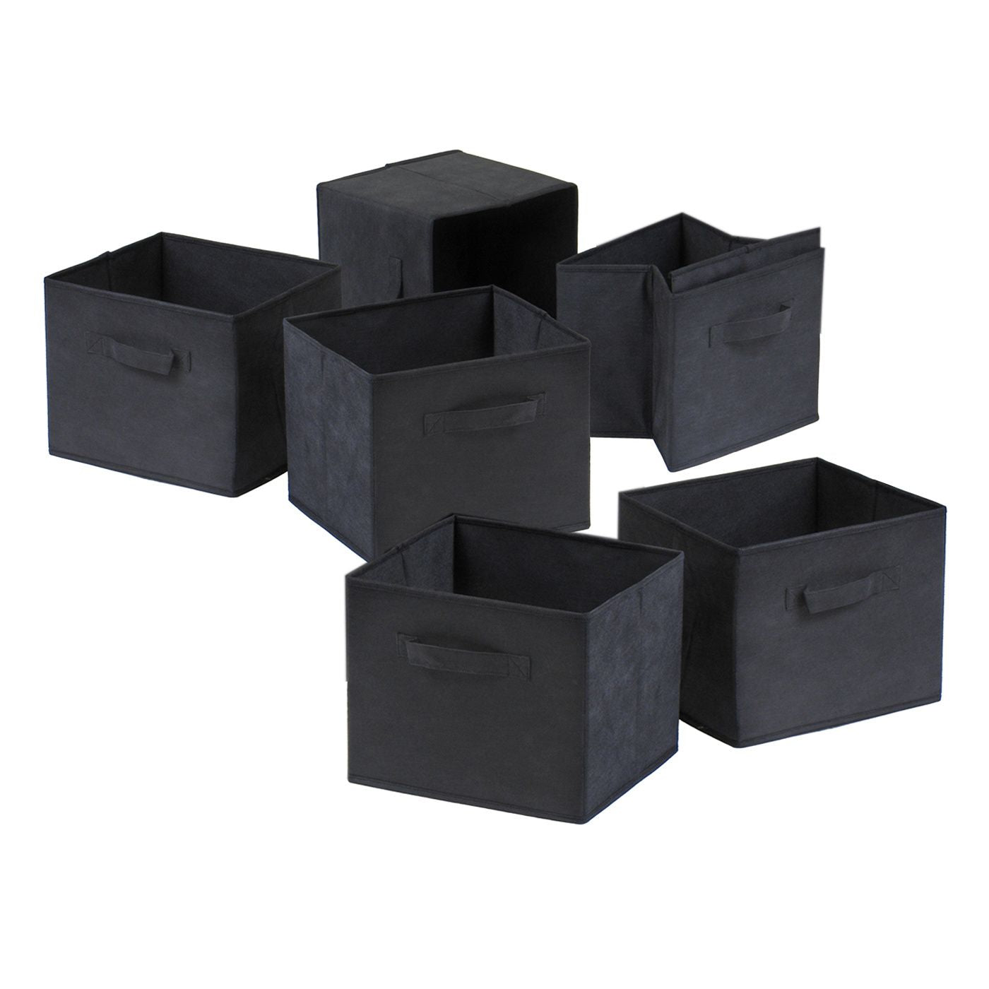 Capri Set of 6 Foldable Black Fabric Baskets - Renee Lane Company