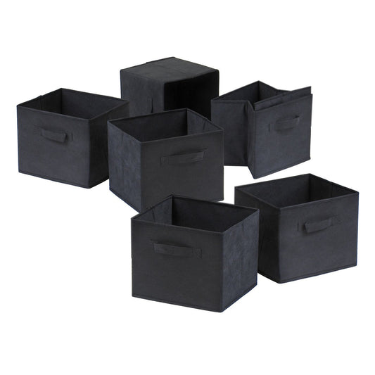 Capri Set of 6 Foldable Black Fabric Baskets - Renee Lane Company