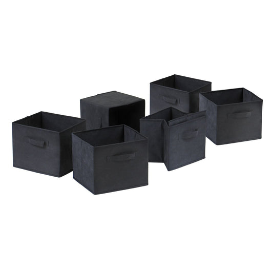 Capri Set of 6 Foldable Black Fabric Baskets - Renee Lane Company