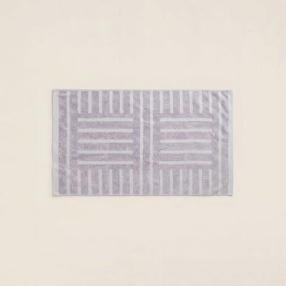 Lilac ecru cotton towel with vertical and horizontal striped pattern