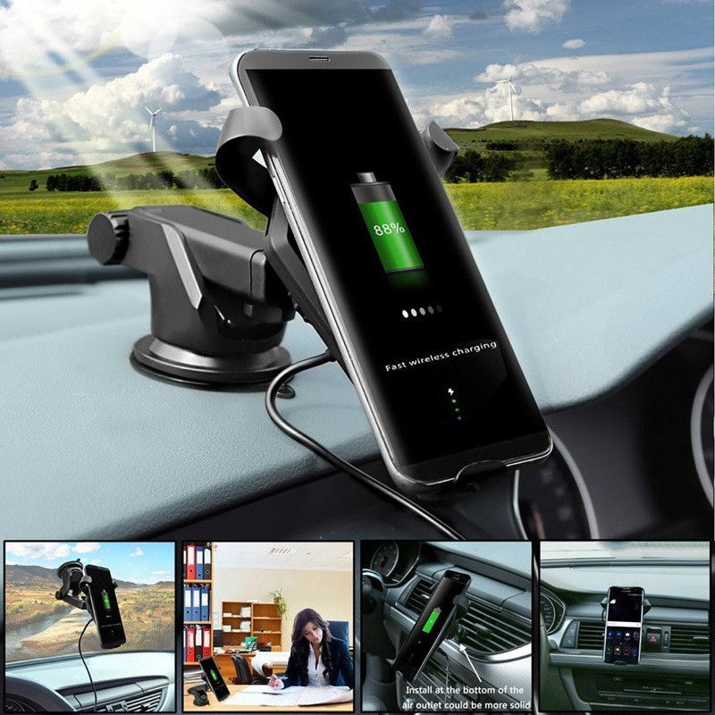 Car Bracket Qi Fast Wireless Chargers for iPhone 8/iPhone X/Samsung Dual-purpose Universal Suckers Car Outlet Holder Stand - Renee Lane Company