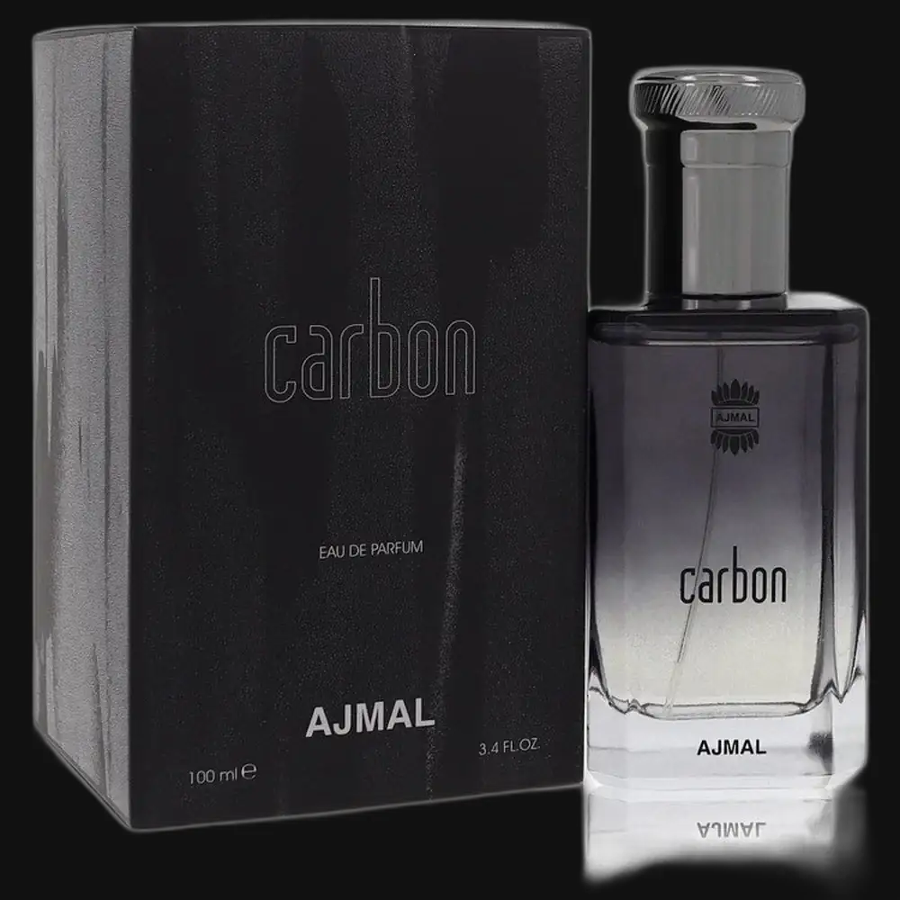 Men's carbon cologne set: dark bottle with black cap and black Ajmal box