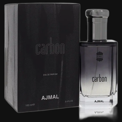 Men's carbon cologne set: dark bottle with black cap and black Ajmal box