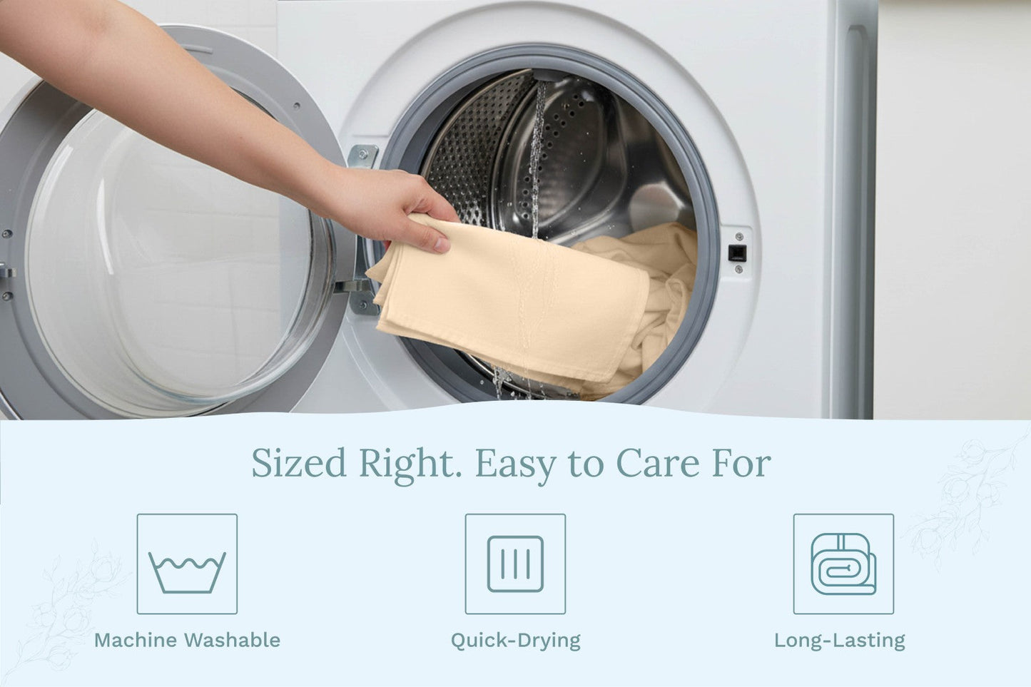 Light beige flour sack kitchen towel in a washing machine drum