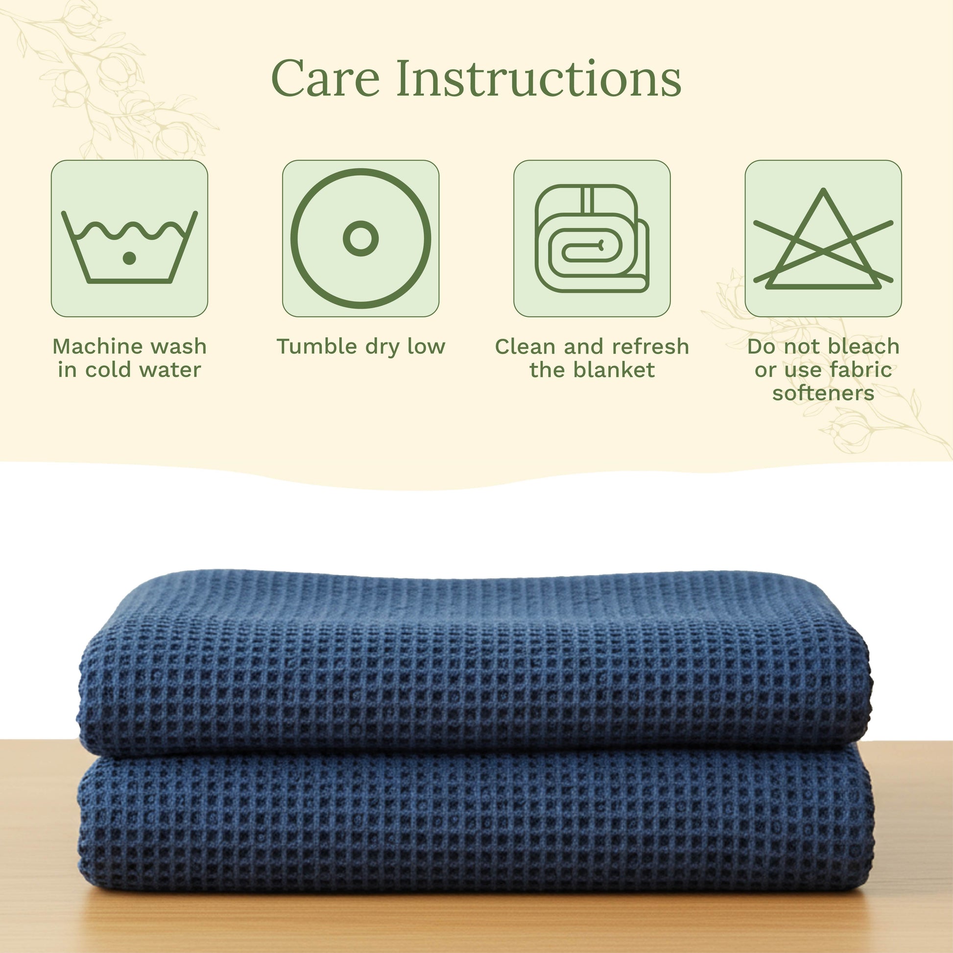 Blue waffle-weave blanket folded in two layers