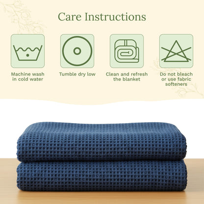 Blue waffle-weave blanket folded in two layers