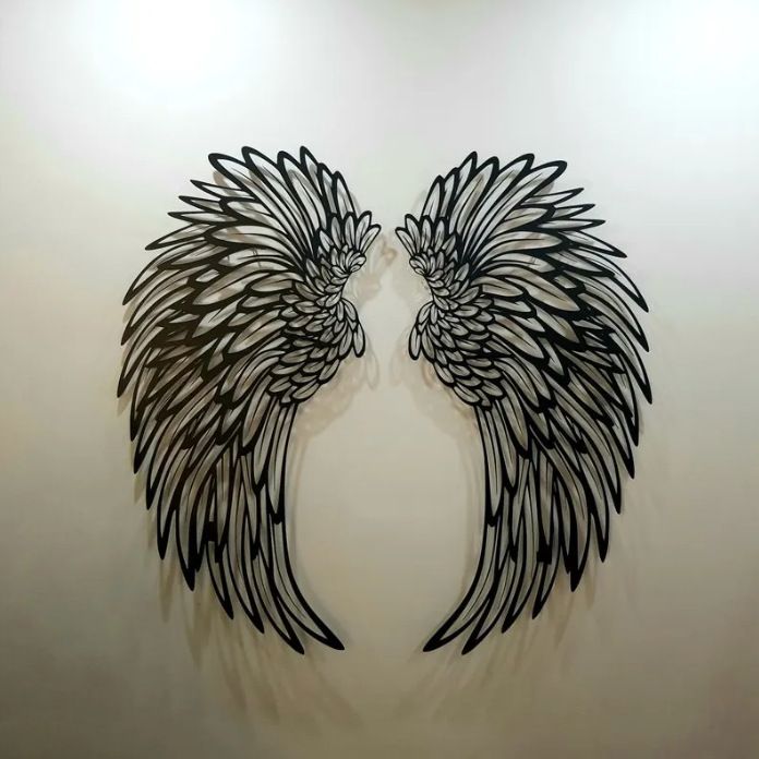 Carved Metal Wall Decor Art With Light Angel Wings Decoration - Renee Lane Company