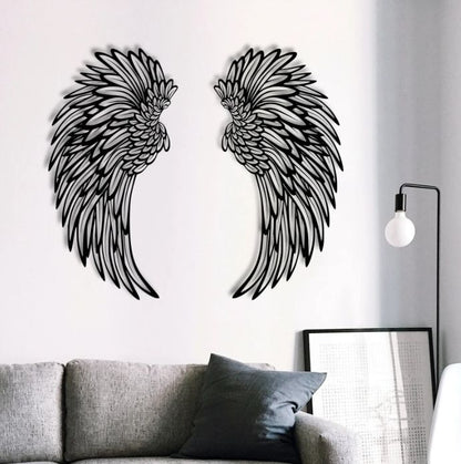 Carved Metal Wall Decor Art With Light Angel Wings Decoration - Renee Lane Company