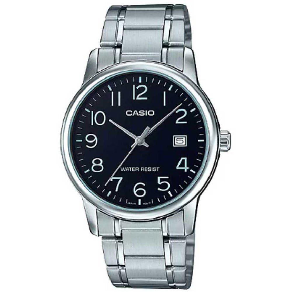 Casio #MTP-V002D-1B Mens Standard Analog Stainless Steel Date Black Dial Watch - Renee Lane Company