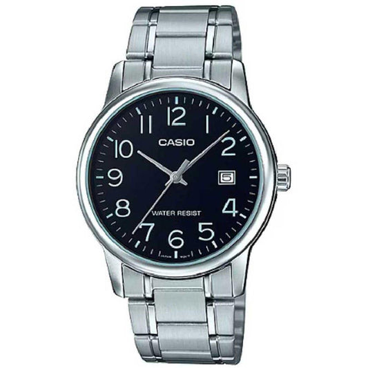 Casio #MTP-V002D-1B Mens Standard Analog Stainless Steel Date Black Dial Watch - Renee Lane Company