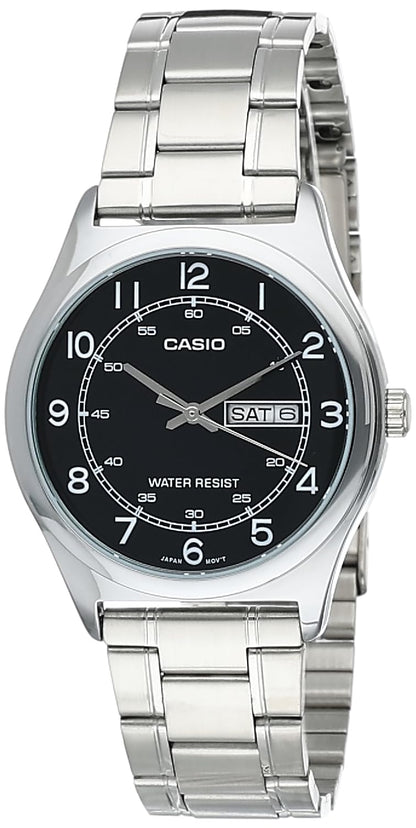 Casio MTP-V006D-1B2 Mens Stainless Steel Easy Reader Black Dial Day Date Analog Dress Watch - Renee Lane Company