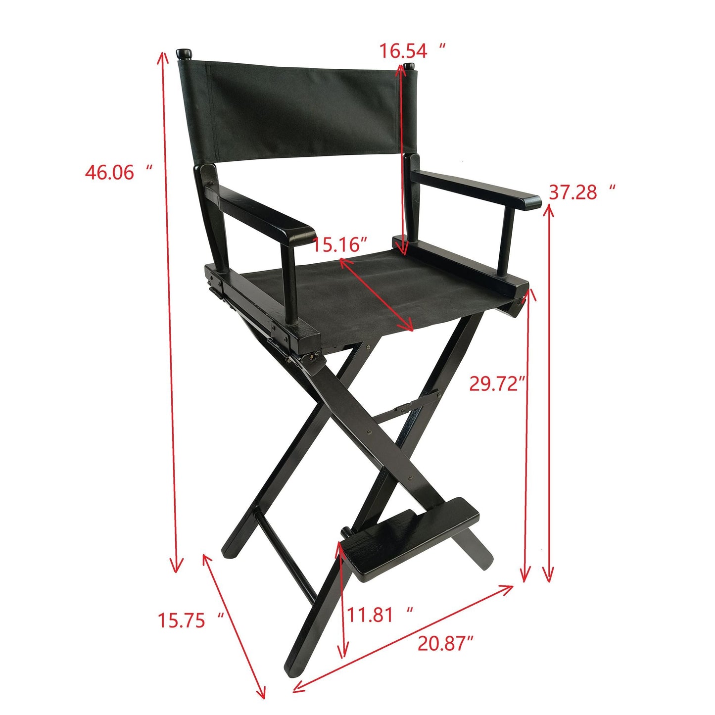 Casual Home Director's Chair ;  Black Frame/Black Canvas ;  Suitable for adults;  foldable style;   2pcs/set populus - Renee Lane Company