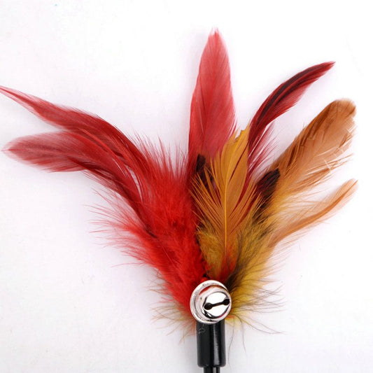 Cat Wand Stick Toy Color Vary Feather with Bell Teaser and Exerciser for Cat and Kitten - Renee Lane Company