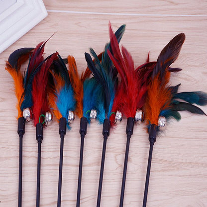 Cat Wand Stick Toy Color Vary Feather with Bell Teaser and Exerciser for Cat and Kitten - Renee Lane Company