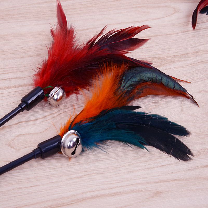Cat Wand Stick Toy Color Vary Feather with Bell Teaser and Exerciser for Cat and Kitten - Renee Lane Company