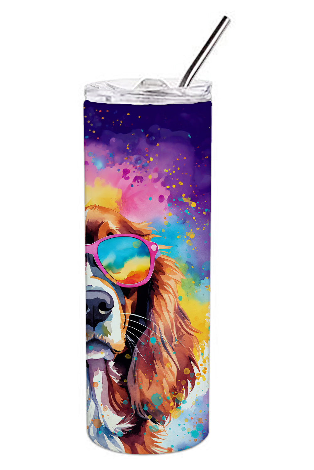 Cavalier Spaniel Hippie Dawg Stainless Steel Skinny Tumbler Vacuum Double Walled Reusable Insulated Tumbler Travel Cup for Coffee Cocktails Gift with Lid, 20 oz - Renee Lane Company