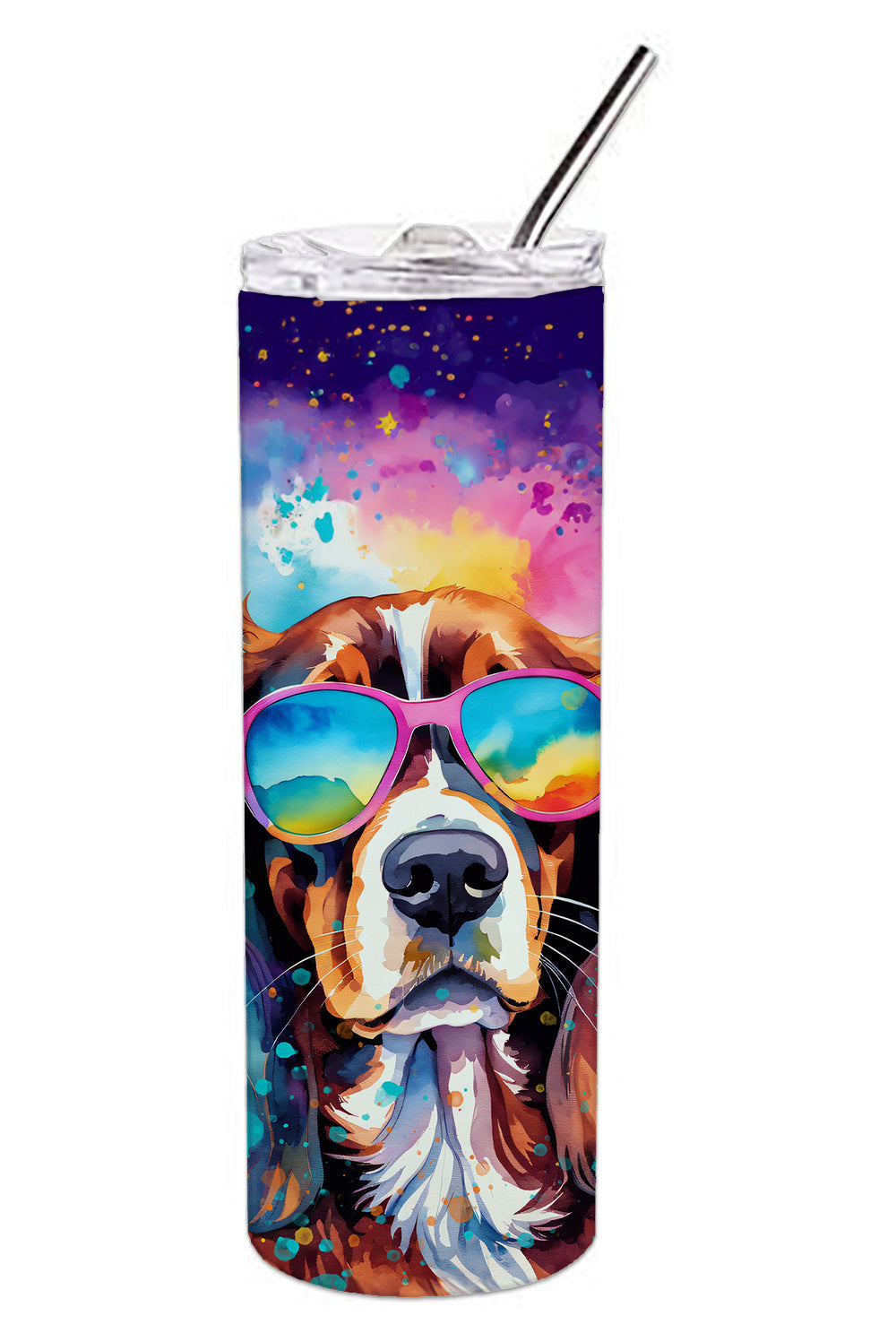 Cavalier Spaniel Hippie Dawg Stainless Steel Skinny Tumbler Vacuum Double Walled Reusable Insulated Tumbler Travel Cup for Coffee Cocktails Gift with Lid, 20 oz - Renee Lane Company