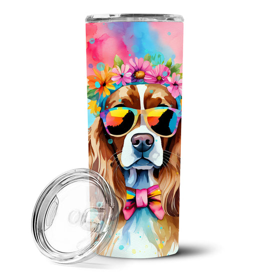 Cavalier Spaniel Hippie Dawg Stainless Steel Skinny Tumbler Vacuum Double Walled Reusable Insulated Tumbler Travel Cup for Coffee Cocktails Gift with Lid, 20 oz - Renee Lane Company