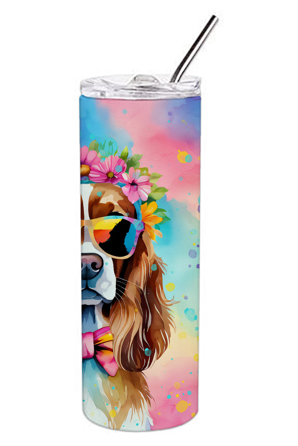Cavalier Spaniel Hippie Dawg Stainless Steel Skinny Tumbler Vacuum Double Walled Reusable Insulated Tumbler Travel Cup for Coffee Cocktails Gift with Lid, 20 oz - Renee Lane Company