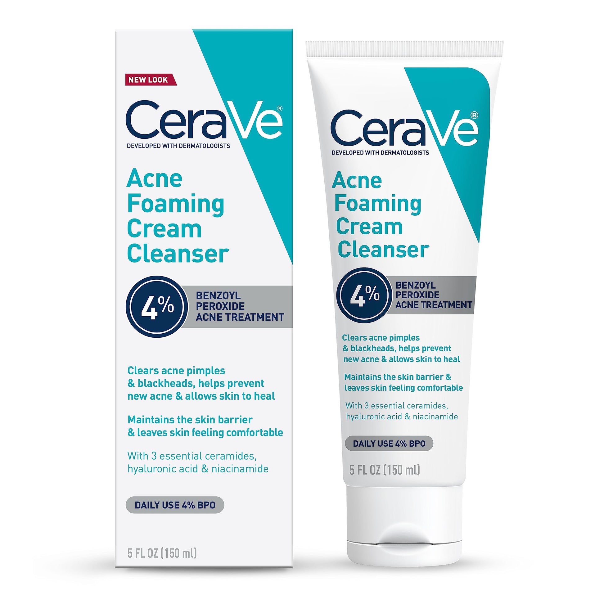 CeraVe Acne Foaming Cream Cleanser 4% Benzoyl Peroxide Face Wash With Hyaluronic Acid Niacinamide & Ceramides Gentle Daily Acne Treatment For Face - Renee Lane Company