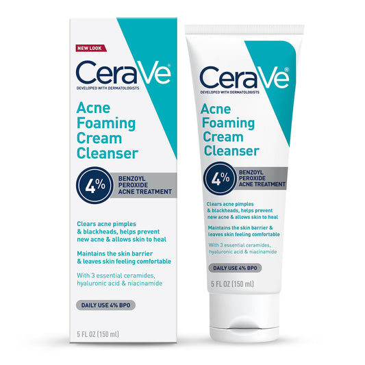CeraVe Acne Foaming Cream Cleanser 4% Benzoyl Peroxide Face Wash With Hyaluronic Acid Niacinamide & Ceramides Gentle Daily Acne Treatment For Face - Renee Lane Company