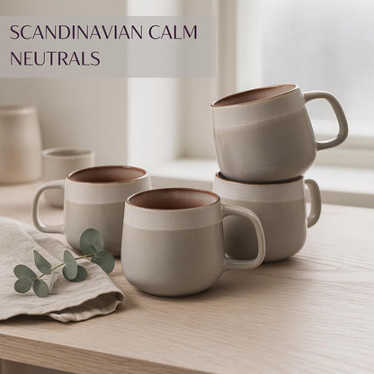 Ceramic Coffee Mugs Set of 4 | 12 oz Stoneware Coffee Cups | Lead-Free, Non-Toxic | Microwave and Dishwasher Safe | Comfortable Handle | Aesthetic Nordic Design for Tea and Latte | Sage - Renee Lane Company