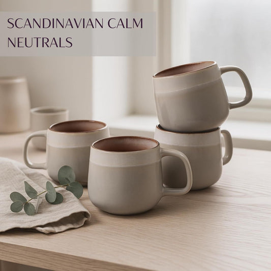 Ceramic Coffee Mugs Set of 4 | 12 oz Stoneware Coffee Cups | Lead-Free, Non-Toxic | Microwave and Dishwasher Safe | Comfortable Handle | Aesthetic Nordic Design for Tea and Latte | Sage - Renee Lane Company