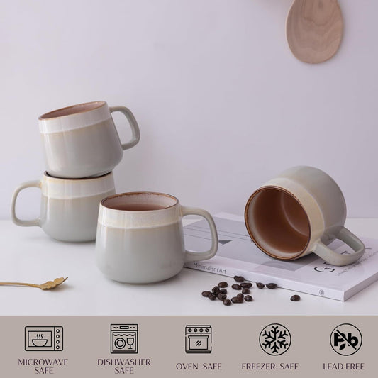 Ceramic Coffee Mugs Set of 4 | 12 oz Stoneware Coffee Cups | Lead-Free, Non-Toxic | Microwave and Dishwasher Safe | Comfortable Handle | Aesthetic Nordic Design for Tea and Latte | Sage - Renee Lane Company