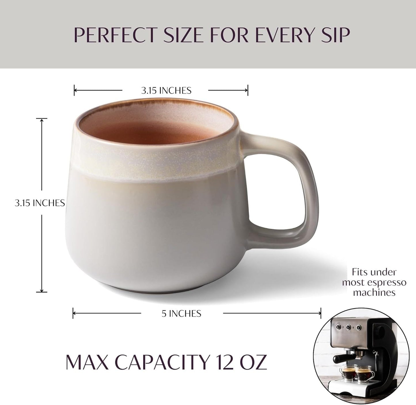 Ceramic Coffee Mugs Set of 4 | 12 oz Stoneware Coffee Cups | Lead-Free, Non-Toxic | Microwave and Dishwasher Safe | Comfortable Handle | Aesthetic Nordic Design for Tea and Latte | Sage - Renee Lane Company