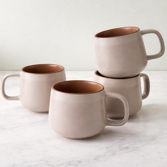 Ceramic Coffee Mugs Set of 4 | 12 oz Stoneware Coffee Cups | Lead-Free, Non-Toxic | Microwave and Dishwasher Safe | Comfortable Handle | Modern Design for Tea and Latte | Rose Sand - Renee Lane Company